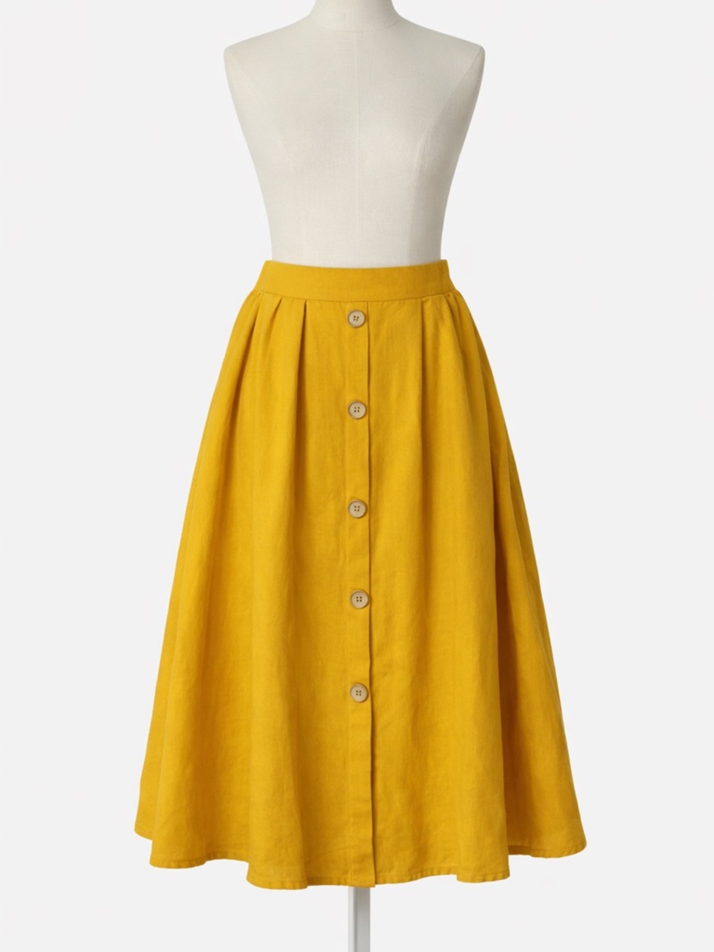 Mustard Yellow Tie  Elastic Waist Midi Skirt XL A-Line